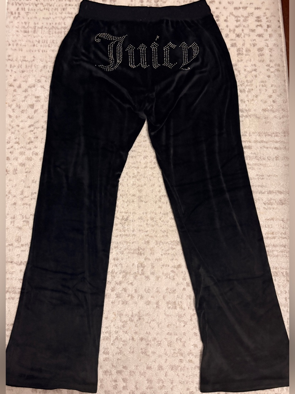 Juicy Couture Black Velour Joggers with Rhinestone Logo